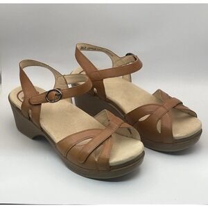 Dansko Season Camel Leather Wedges sandals Size 8 Comfort Shoes